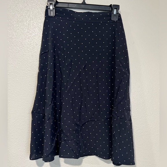 LOFT Dark Blue Polka Dot Midi A-Line Skirt - Picture 2 of 10